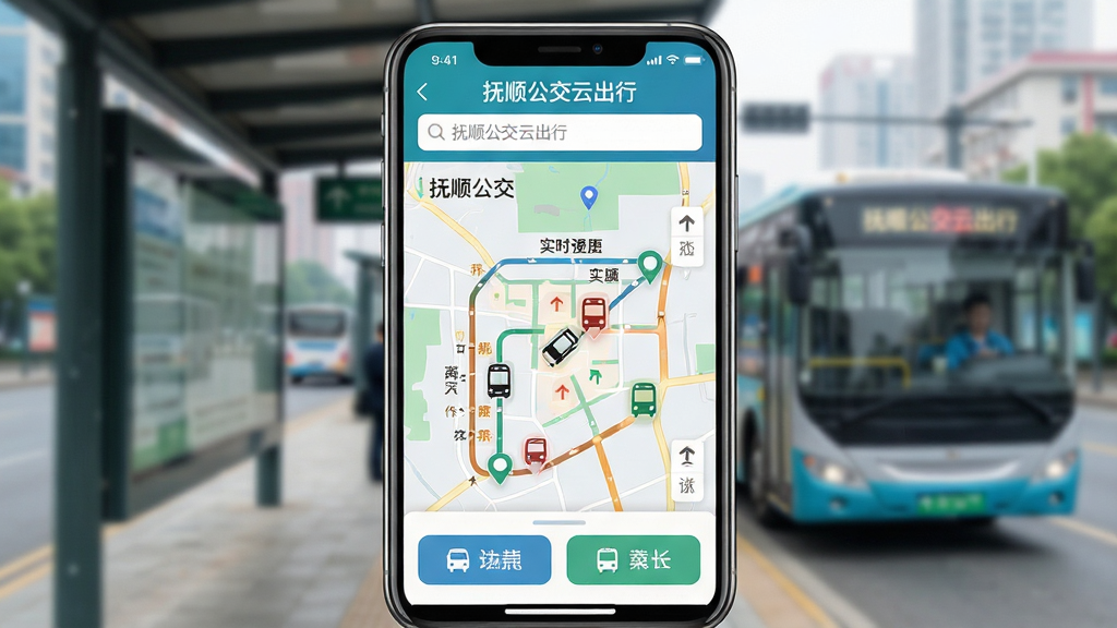 ���壺�ֻ���Ļչʾ����˳�����Ƴ��С�APP���棬����������ʾ������·ͼ��ʵʱ����λ��ͼ�ꣻ���֣��ֻ����У���Ļ���ݷŴ�չʾ������Ϊģ���ĳ��й���վ̨���Ű棺������Ϣ�㼶�������Ϸ�Ϊ·���������м�Ϊ��ͼ�복��ͼ�꣬�·�Ϊ���ܰ�ť�����дʵ���ƽ����ϣ�ɫ������������ϸ�ڣ�����ͼ����з����ʶ��վ̨���������ɶ����������ֱ�ע����˳�����Ƴ��С������ʣ����壬�ɾ����޶���Ԫ��