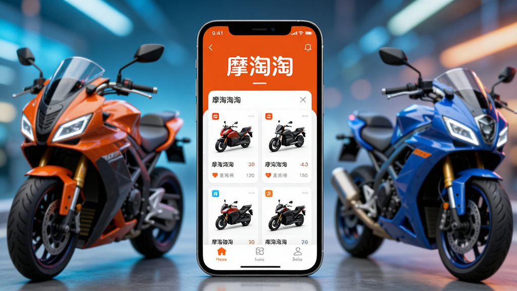 ���壺�����ֻ���ĻչʾĦ����APP���棬��Χ��Ħ�г�Ԫ�أ����֣��ֻ����У�Ħ�г������ࣻ�Ű棺���������APP������ʾ��Ħ���ԡ������������б�������ִ��Ƽ��У�����ɫ����ϸ�ڣ�����ͼ�꾫�£������黯�����ʣ����壬�ɾ����޶���Ԫ��