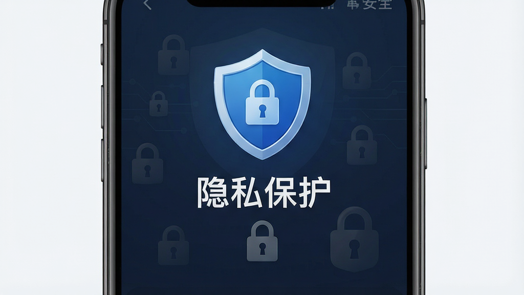 主体为Location软件隐私保护界面,显示盾牌图标和“隐私保护”文字,布局居中,风格安全可靠,细节有加密锁图案,画质高清,干净无多余元素