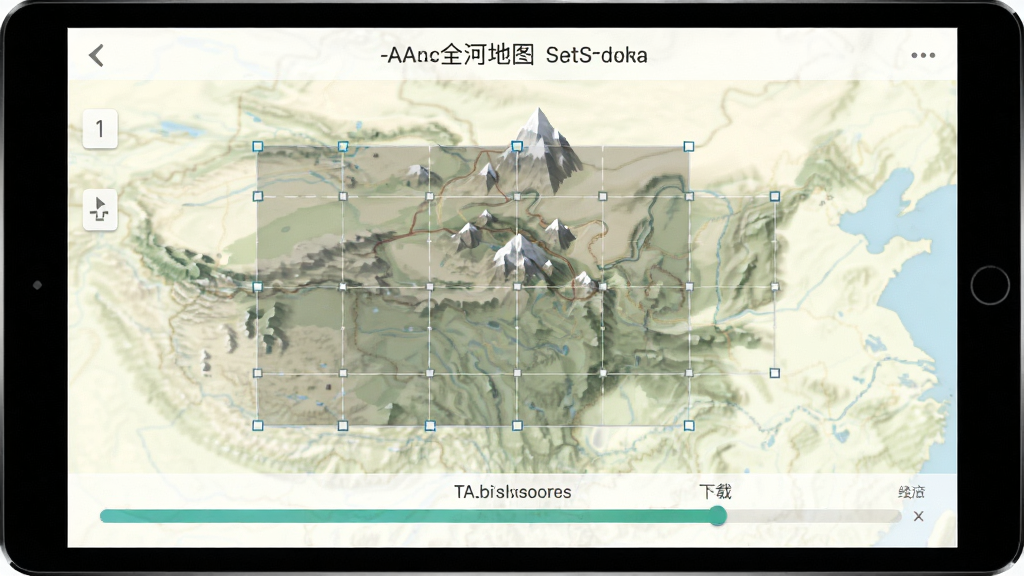 三维山河全景地图离线下载界面,显示地图网格选区与下载进度条,背景为淡色地图,界面简洁明了,提示文字清晰,画质干净,无多余元素。