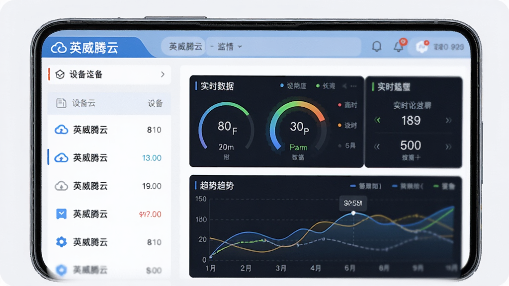 ��������Ϊһ�������ֻ���ʾ��Ӣ�����ơ�APP�豸��ؽ��棬�����а����豸�б���ʵʱ�����Ǳ��̡���������ͼ������Ϊ���½ṹ�����Ϊ�ִ���ԼUI��ƣ�ϸ�ڸ�����ʾ�ؼ�������ֵ�����������ɾ����޶���Ԫ��