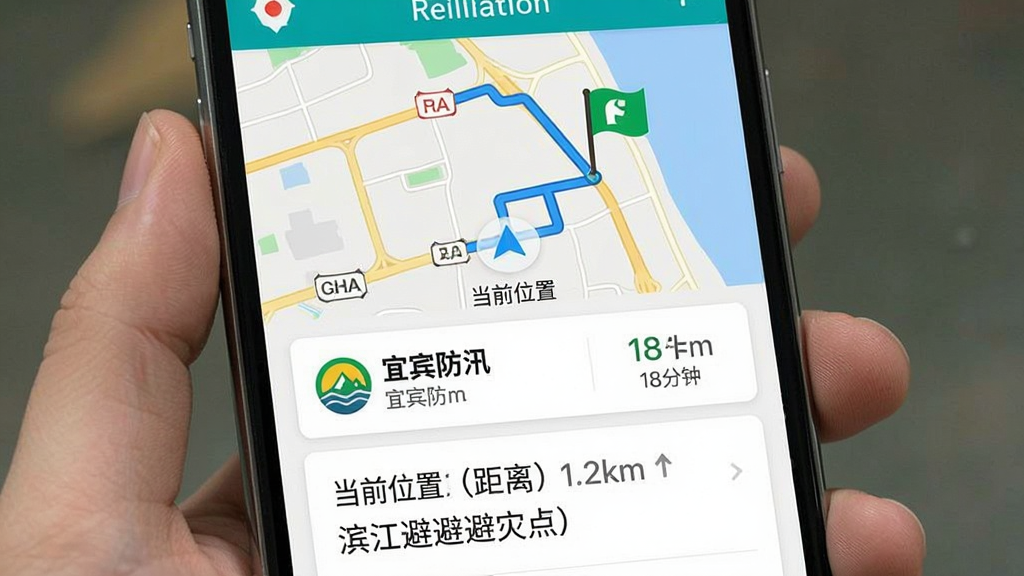 ���壺�ֻ�����չʾӦ�����յ���·�ߣ����Ϊ����ǰλ�á����յ�Ϊ������·���ֵ㡱�����֣��Ϸ�Ϊ��ͼ�������·�Ϊ���ֲ���˵�����Ű棺��ͼ����ɫ·���������յ�����ɫ���ġ���񣺼���ƽ����ɫ�����졣ϸ�ڣ�������Ƭ����ʾ���˱���Ѵ����ʶ�;��롰1.2km����Ԥ�Ʋ��С�18���ӡ������ʣ��ɾ����޶���Ԫ�ء�