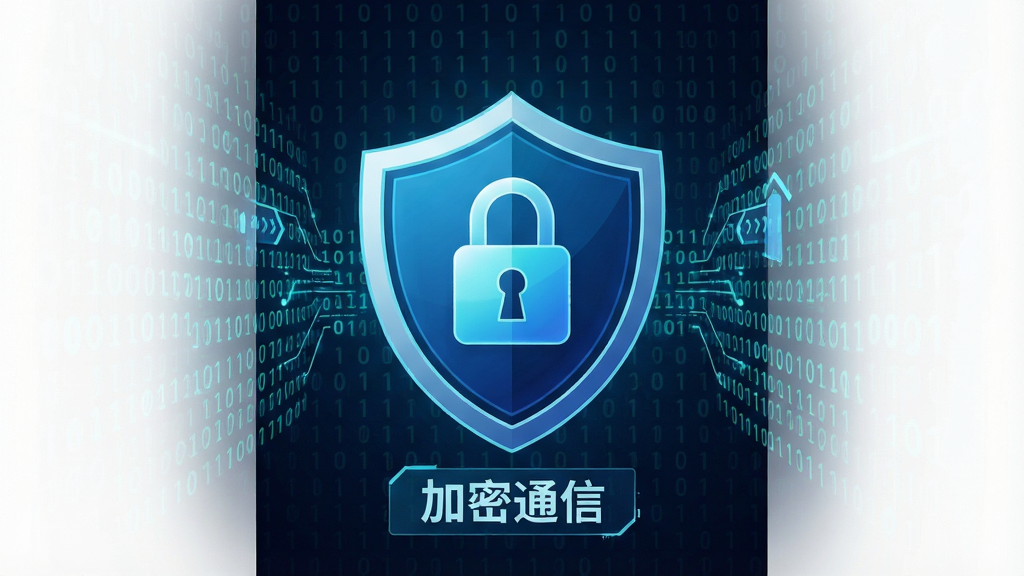 TourLink安全加密功能示意图,主体为盾牌图标与加密锁,背景为二进制数据流,布局居中,风格简约科技,细节包括“加密通信”文字标识,画质高清,干净无多余元素。