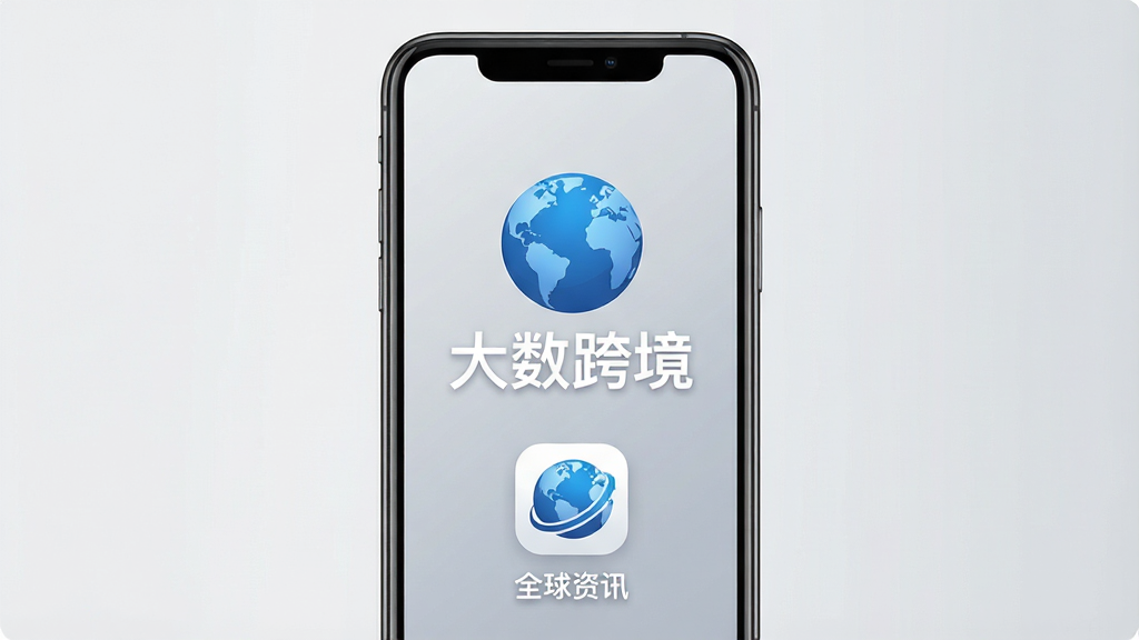大数跨境APP主界面展示,手机屏幕中央显示蓝色地球图标与白色“大数跨境”文字,背景为浅灰色渐变,界面简洁现代,图标下方有“全球资讯”字样,整体排版居中,风格商务简约,细节清晰,画质干净,无多余元素