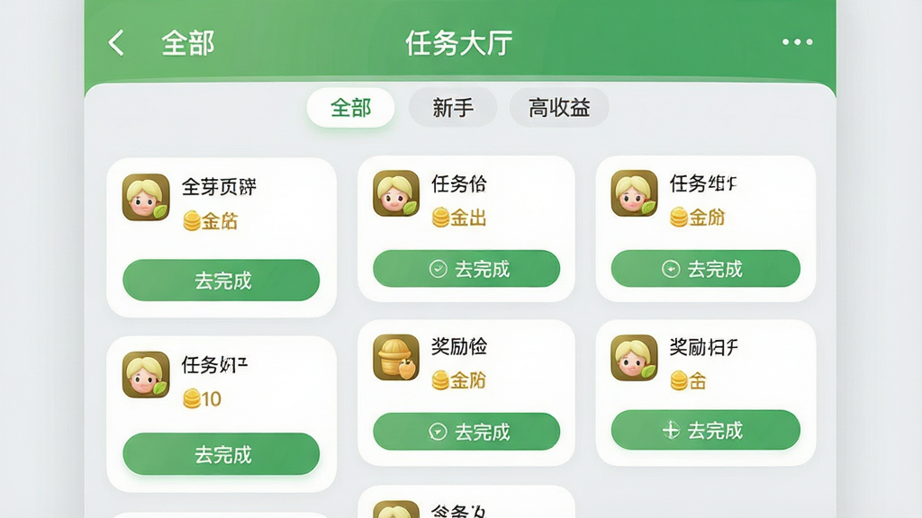��ѿ����Ӧ���ڡ����������ҳ�棬���ٲ�����ʽչʾ��������ÿ�����񿨰���Ӧ��ͼ�ꡢ�������ơ�����������͡�ȥ��ɡ���ť�������з���ɸѡ��ǩ���硰ȫ�����������֡����������桱�����������͵�Բ����ƣ���ɫ��Ϊ��ɫ���ɫ������Ϊ����ɫ�������Ű�����������ǿ����������������飬����ϸ��ɾ����޶���Ԫ�ء�