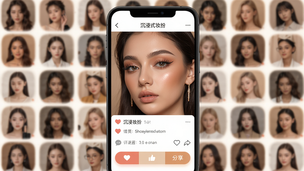 չʾ������ʽױ�硱�������������棬����չʾ�ֻ���Ļ��һ��ױ����Ʒ������ҳ���·������ۡ����޺ͷ�����ť��������ģ�����û�ͷ��ǽ��ɫ����ܰ�������罻����ǿ�����ʸ��壬�޶���Ԫ�ء�