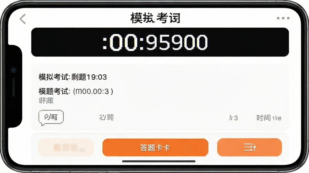 经济师真题库APP的“模拟考试”倒计时界面,顶部为剩余时间,中部为试题区域,底部为答题卡,整体界面严肃专业,背景为纯白色,按钮为橙色,画质干净,无多余元素。