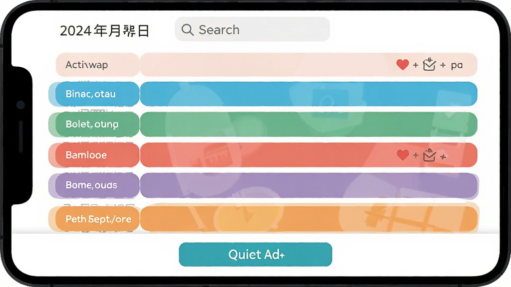 生活备忘录主界面预览图,展示清新简洁的列表布局,顶部有日期和搜索栏,中间是彩色分类的备忘条目,底部有快速添加按钮,整体风格明亮干净,扁平化设计,画质清晰,无多余元素
