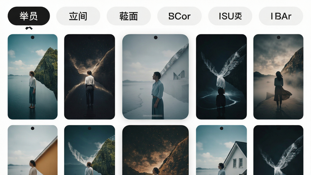 动态壁纸应用内壁纸分类列表页截图,上方为分类标签栏,下方为壁纸缩略图网格,画面整洁,主体为手机界面,布局清晰,风格清新,细节丰富,画质高清,干净无多余元素
