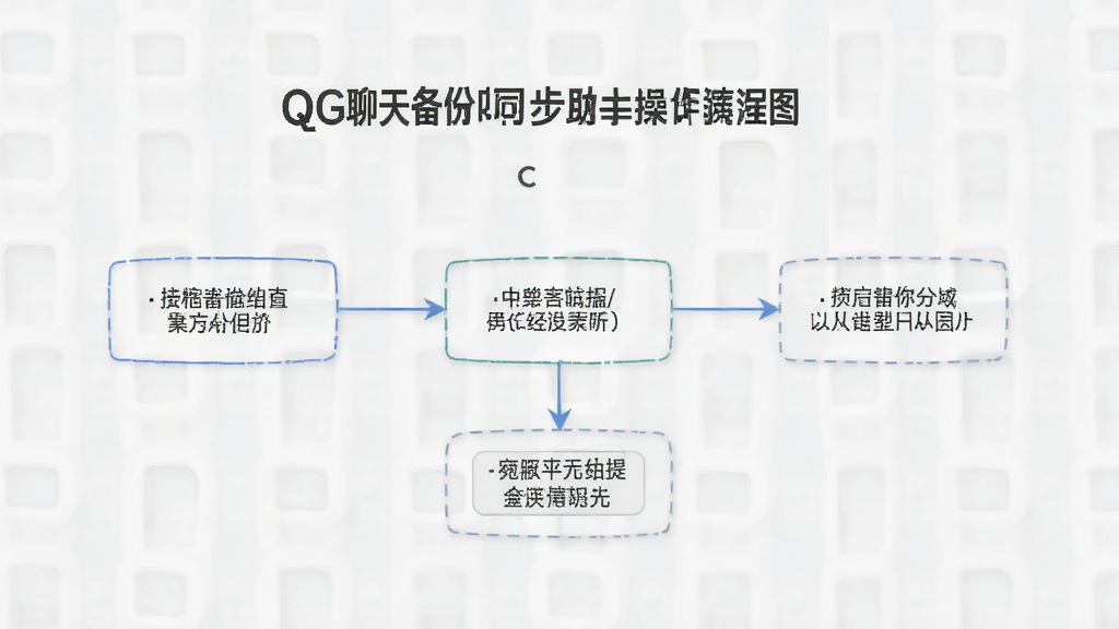 QG聊天备份同步助手操作流程图,步骤清晰,背景为浅色,风格简洁,画质干净,无多余元素。