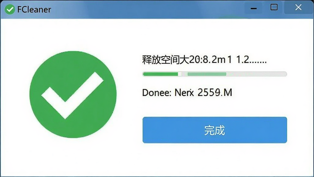 FCleaner���н�ͼ����ʾ������ɺ�ı���ҳ�棬չʾ�ͷſռ��С���С���ɡ���ť�������࣬��ɫ�Թ�ͼ�꣬�����ˬ����������