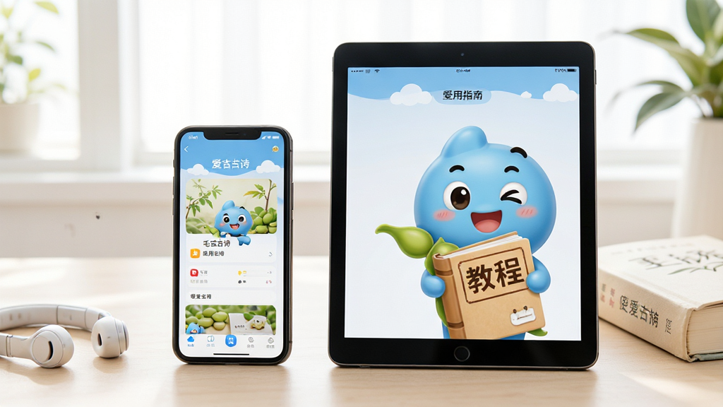 ë������ʫʹ��ָ�ϳ���������չʾһ���ֻ���һ̨ƽ�岢�ŷ��ã���Ļ����ʾӦ�ý��棬�Ա��ж������鱾�������������������Ϊƽ�ӽǶȣ����дʵ��ϸ�ڰ���ë���������ֳ֡��̡̳����������������ɾ����޶���Ԫ��