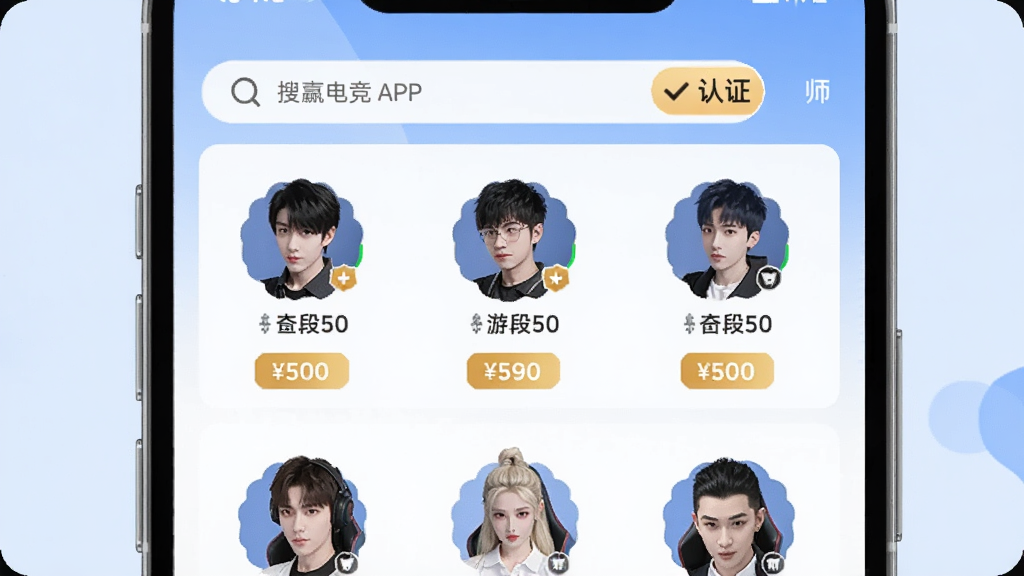 չʾ��Ӯ�羺APP�Ĵ��������б����ֻ���Ļ����ʾ��λ����ͷ����Ϸ��λ���۸��ǩ���������������С���֤����ʶ������Ϊ����ɫ������ͷ�����������沼�����룬�����ˬ�����ʸɾ����޶���Ԫ��