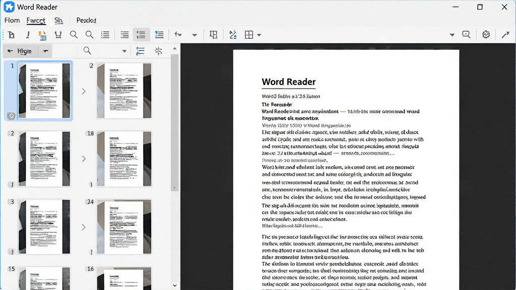 һ��չʾWord Reader����������ĸ����ͼ�����������������Ϊ�ĵ�����ͼ�б����Ҳ�Ϊ�ĵ�����Ԥ�����������в˵����͹��������������ִ���ˬ��ϸ�����������ʸɾ����޶���Ԫ�ء�