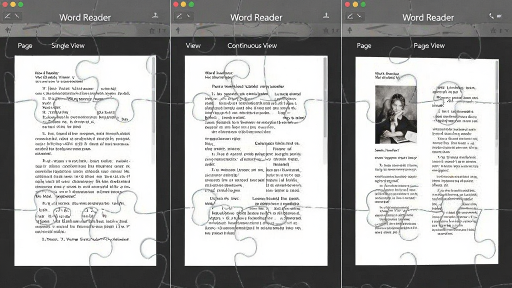 һ��չʾWord Reader������ͼģʽ�Ľ���ƴͼ�����Ϊ��ҳ��ͼ���м�Ϊ������ͼ���Ҳ�Ϊ˫ҳ��ͼ��ÿ����ͼ��ʾ��ͬ���ĵ����ݣ��������������ֺ��������ͳһ�����ʸɾ����޶���Ԫ�ء�