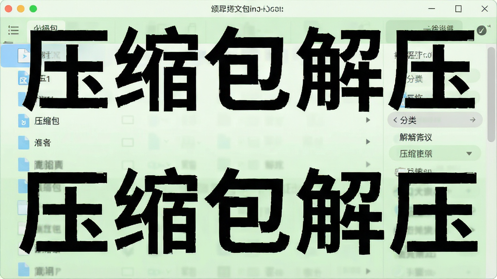 一张展示压缩包解压软件文件管理功能的界面截图,画面中有文件列表和分类标签,背景为浅绿色,风格清爽,排版整齐,画质干净,突出“压缩包解压”软件名称。