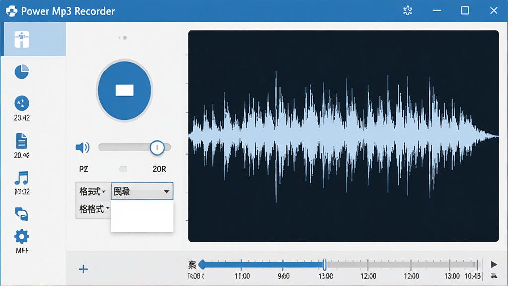 ���壺Power Mp3 Recorder���������棬չʾ¼���������Ͳ���ͼ�����֣���๦���б����Ҳನ����ʾ�����ײ�ʱ���᣻�Ű棺�������࣬ͼ�껯��ƣ�����ִ���ƽ����������ɫ����ϸ�ڣ���ʾ¼����ť���������ڻ��顢��ʽѡ�������˵������ʣ����壬�ɾ����޶���Ԫ��