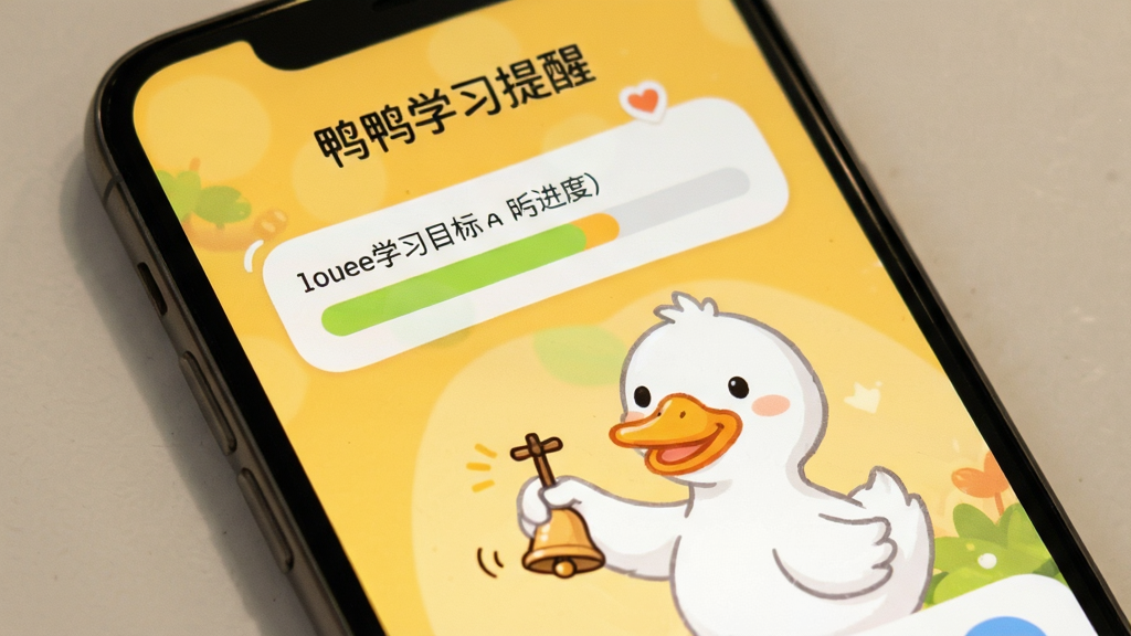 ����Ѽѧϰ���ѽ��棬�ֻ���Ļ����ʾÿ��ѧϰĿ���������һֻѼ������С����������Ϊů��ɫ�������ܰ�������������ɾ��޶���Ԫ��