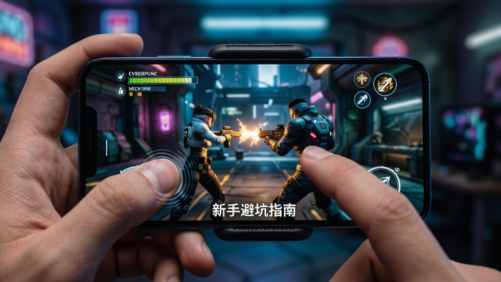 ���壺һ�������ֻ������ճ������У���Ļ����ʾ��CyberPunk 2069�ĸ�ǿ��ս�����档���֣��ֻ�λ�ڻ������룬������ģ����������˷�񷿼䣬���޺�Ƶ�׺���Ű棺��Ļ��UI�������ɼ�Ѫ�����ͼ���ͼ�꣬����ײ���
