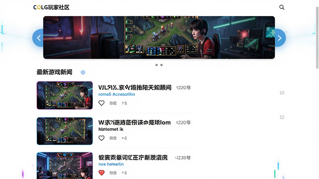 COLG玩家社区资讯页面预览图,展示最新游戏新闻列表,每条新闻配有缩略图和标题,顶部为滚动焦点图区域,整体风格简洁明快,色彩鲜艳,突出新闻重点,画质干净,无多余元素