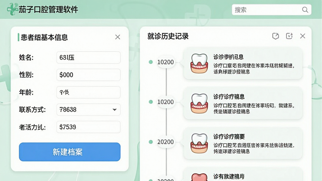 ��������Ϊ���ӿ�ǻ���������Ļ��ߵ�������ҳ�棬���Ϊ���߻�����Ϣ���������������Ա����䡢��ϵ��ʽ���ֶΣ��Ҳ�Ϊʱ������ʽ�ľ�����ʷ��¼��ÿһ����¼��������ͼ�������ժҪ������Ϊ����ɫҽ�Ʒ�������Ű���������ϸ����ͻ�����½���������ɫ��ť�������򣻻��ʸɾ��������޶���Ԫ�أ�ͼƬ�������ע�����ӿ�ǻ����������
