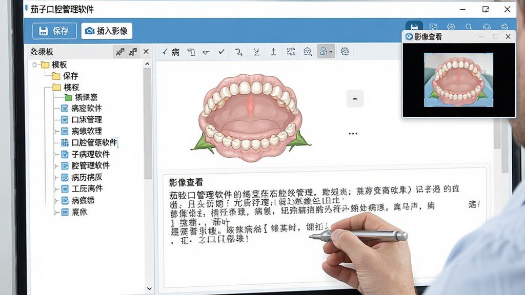 ��������Ϊ���ӿ�ǻ���������ĵ��Ӳ����༭���棬���Ϊ����ģ����״Ŀ¼���Ҳ�Ϊ�༭���򣬰�������ͼʾ�����������������������С����桱������Ӱ�񡱰�ť������ɫ��Ϊ��ɫ����ɫ������ࣻϸ����ģ��ҽ���������벡������Ļ���Ͻ���һ����Ӱ��鿴��С���ڣ����������ɾ����޶���Ԫ�أ�ͼƬ�������ע�����ӿ�ǻ����������