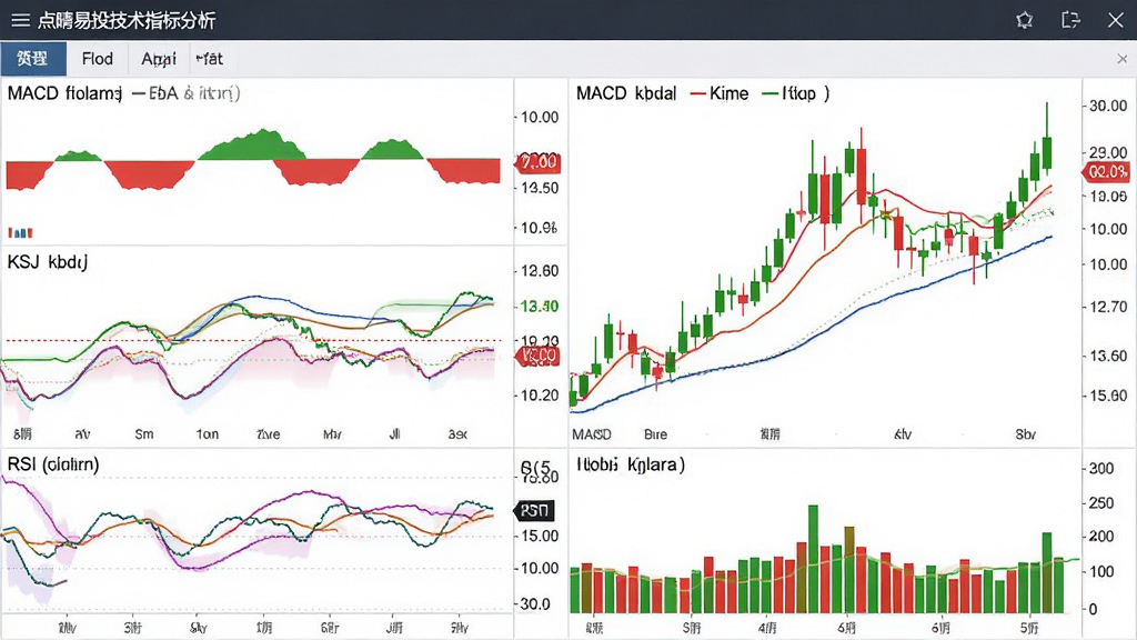 点睛易投技术指标分析界面,展示多种股票技术指标图表,包括MACD、KDJ、RSI曲线,K线图与成交量图,界面布局专业,线条清晰,红绿配色,画质高清,干净无多余元素