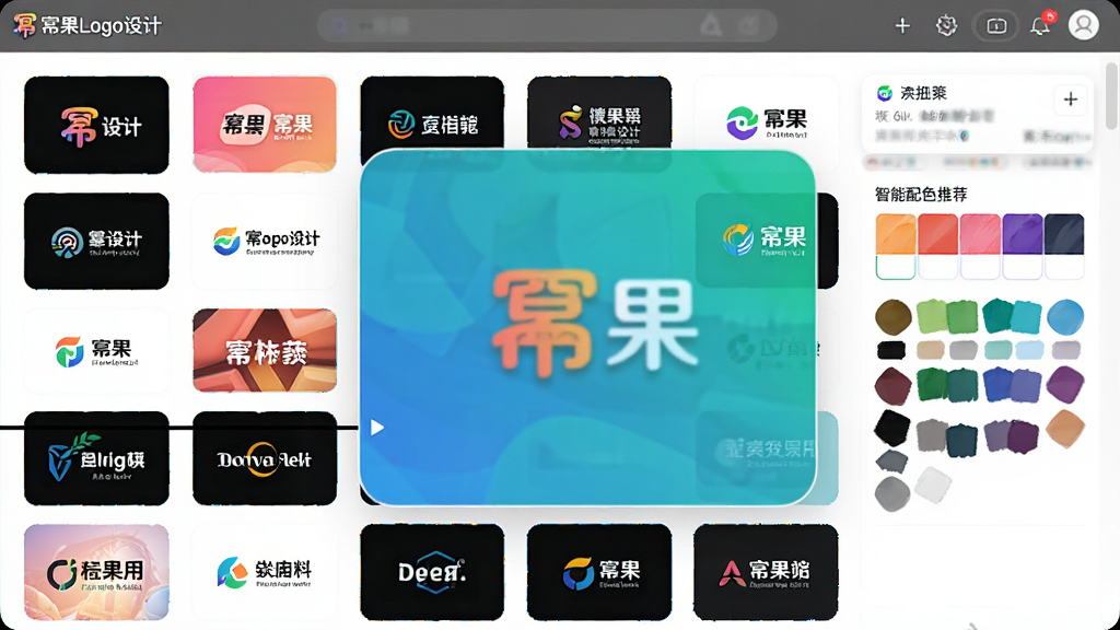 ������ɫ�����ͼ��չʾ���ݹ�Logo��ơ���ģ��ѡ��ҳ�棬��Ļ���д�����ͬ��ҵ��logoģ������ͼ������һ�ű��Ŵ���ʾ���Ҳ���������ɫ�Ƽ�ɫ�壬������������ִ���ɫ�����ޣ��߷ֱ��ʣ��ɾ��޶���Ԫ��