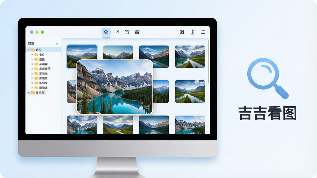 ���壺������ͼ����������չʾ�ڵ�����Ļ�ϣ���Ļ����ʾ���Ÿ���羰��Ƭ����ͼ�����涥���м��Ĺ�������ť�����֣�������Ļλ�ڻ�������ƫ���Ҳ����״���׺һ���Ŵ�ͼ��͡�������ͼ������Logo���Ű棺��Ļ�ڲ�������״��������ͼ��������Ϊ�ļ�����״�б������岼������������ִ���ƽ����ƣ���ǳ��ɫ�Ͱ�ɫΪ��ɫ�������������Ӱ��ϸ�ڣ���Ļ����һ��ͼƬ���Ŵ�Ԥ������ʾ������ɽˮϸ�ڣ����ڱ�Ե��Բ�ǻ�������������ͼ�꾫�¡����ʣ�4K���壬�ɾ��޶���Ԫ��