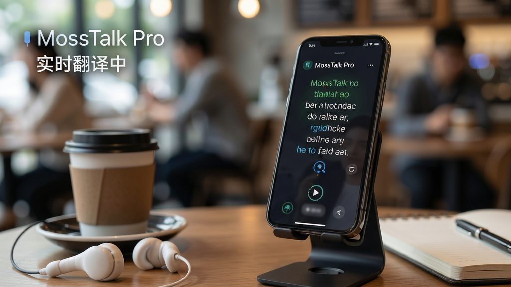 չʾMossTalk Pro�����ӿ��ȹ��н���ʵʱ��������ĳ�������������Ϊһֻ�ֻ���������֧���ϣ���Ļ��ʾ��Ӣ���յķ���������Χ�����黯������ͻ��ǰ���ֻ����������������֣����ֲ���ǰ��ʵ�����黯�Ĳ�θУ����Ϊдʵ������Ӱ��ϸ�ڰ������������ȱ����ʼǱ���Ԫ�أ����ֱ�ע��MossTalk Pro���롰ʵʱ�����С�������ϸ��ɾ����޶���Ԫ��