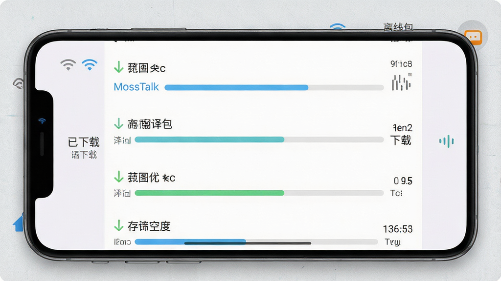 һ��չʾMossTalk Pro���߷�������ؽ���Ľ�ͼ������Ϊ�ֻ���Ļ�������г�������԰����ؽ�����������һ����ʾ�������ء�������Ϊ����ǳ��ɫ���������ֲ����б�ʽ�Ű棬���Ϊ�ɾ���UI��ƣ�ϸ�ڰ���Wi-Fiͼ�ꡢ�洢�ռ���ʾ�������ٶ�ָʾ�����ֱ�ע��MossTalk Pro���߰��������������������޶���Ԫ��