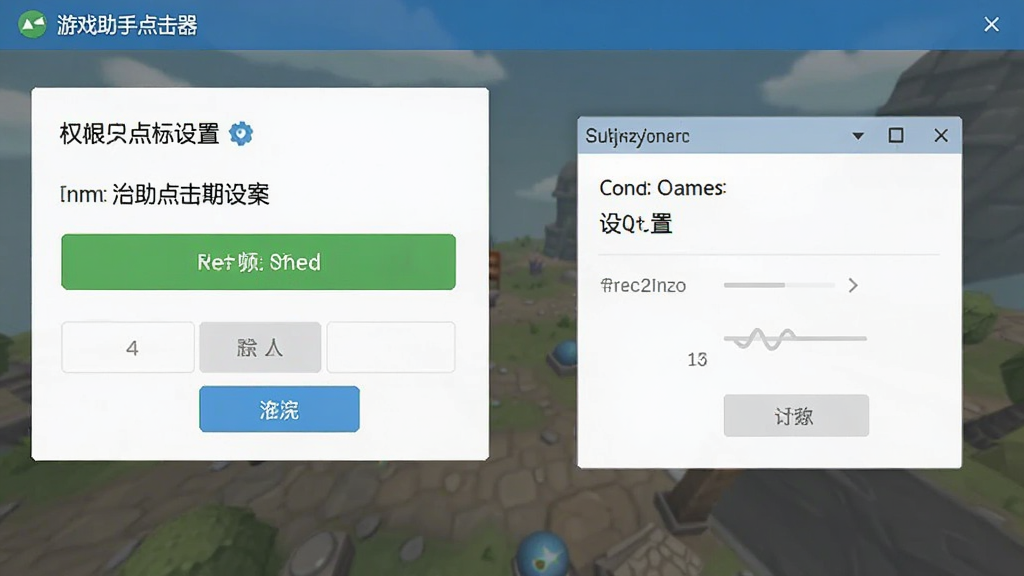 游戏助手点击器设置界面截图,展示权限开启状态和悬浮窗设置选项,背景为浅色系,界面整洁,文字清晰,画质干净,无多余元素