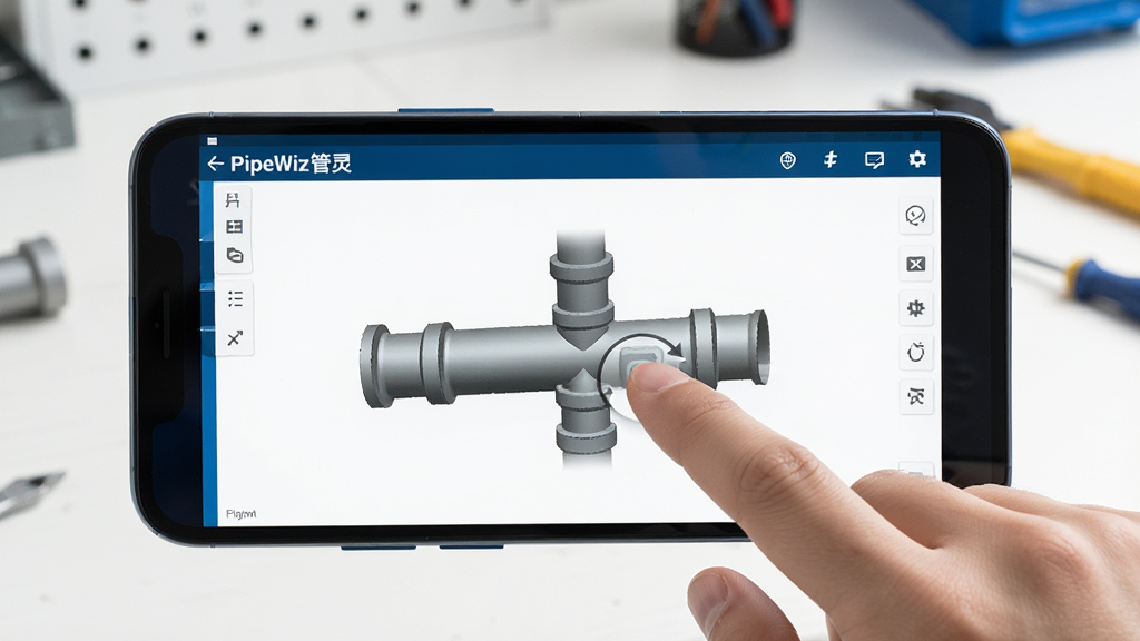 չʾPipeWiz���������ڰ�׿�ֻ������е�ʹ�ó������ֻ���Ļ����ʾ�ܵ���ģ���棬��ָ���ڽ���˫ָ���Ų���������Ϊ���Ĺ���̨����������������ͻ���ƶ��˲������飬���ʸɾ��޶���Ԫ��
