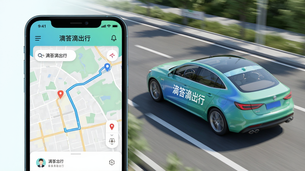 ���壺�δ�γ���APP������һ����ʻ�еĽγ����������С��δ�γ��С���ʶ�����֣�APP����λ�ڻ�����࣬����λ���Ҳ��·���γɻ����У��Ű棺�����복��ƽ�����У�ǰ�����ף�����ִ���࣬ɫ���������£�ϸ�ڣ�������ʾ��ͼ·���롰�δ�γ��С�������������Χ����΢��̬ģ�������ʣ�������Ⱦ���ɾ��޶���Ԫ�ء�