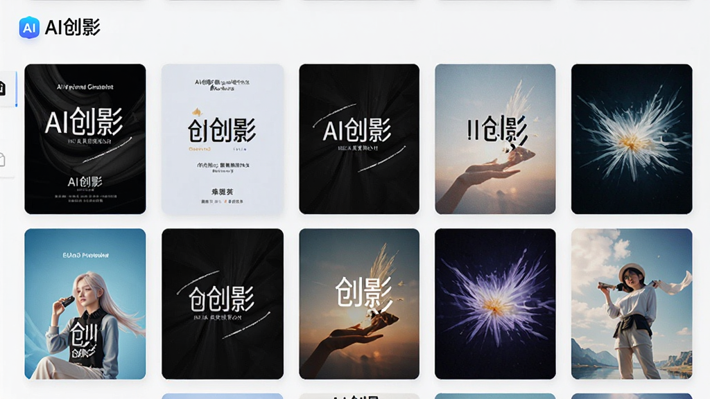 展示AI创影海量模板素材库的界面,屏幕中展示多款精美的模板缩略图,包括海报、封面、壁纸等,界面顶部有“AI创影”标识,布局为网格排列,排版整齐,风格清新,细节丰富,画质高清,干净无多余元素