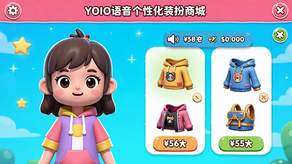 YOIO�������Ի�װ���̳ǽ��棬չʾ����������װ����ߣ�ɫ�����ޣ���ͨ�������չʾ�۸���Ч��Ԥ�����߻��ʣ��޶���Ԫ��