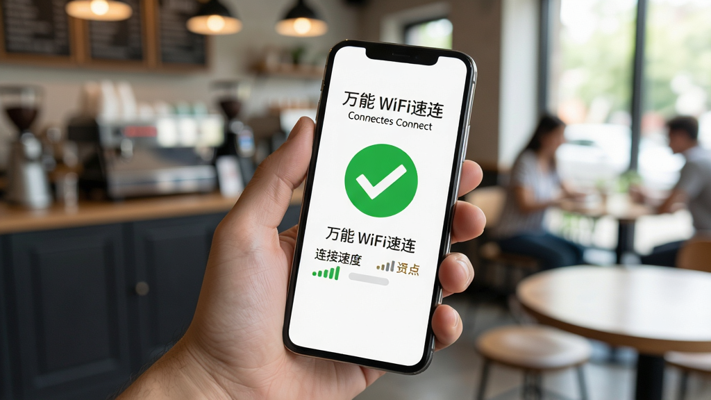 һֻ�����������ֻ�����Ļ��ʾ����WiFi�������ӳɹ��Ľ��棬��ɫ�Թ�ͼ����Ŀ�������ǿ��ȹݻ�����������ʾ�����ٶ����ź�ǿ�ȣ���ͼ���������ʸɾ����޶���Ԫ�ء�