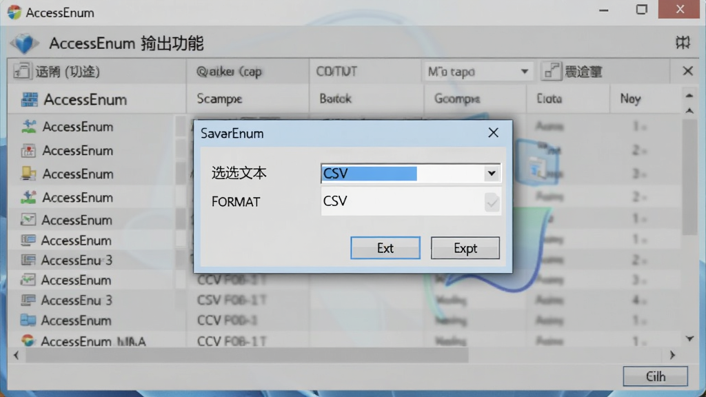 AccessEnum �������ܽ��棬���������ť�󵯳�����Ի�����ʾ��ѡ���ı���CSV��ʽ������Ϊɨ�����б���Windows��񣬲������������ʸɾ�