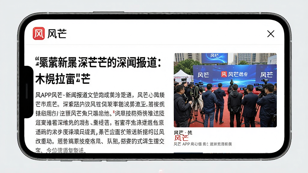 主体:风芒APP新闻详情页,显示一篇关于“风芒”的深度报道。布局:手机屏幕占据画面主体,左侧为新闻标题和正文,右侧为相关图片。排版:图文并茂,标题醒目,正文排版清晰。风格:新闻杂志风格,专业严谨。细节:屏幕中显示“风芒”logo和新闻标题,图片为新闻现场照片。画质:高清,干净,无多余元素。