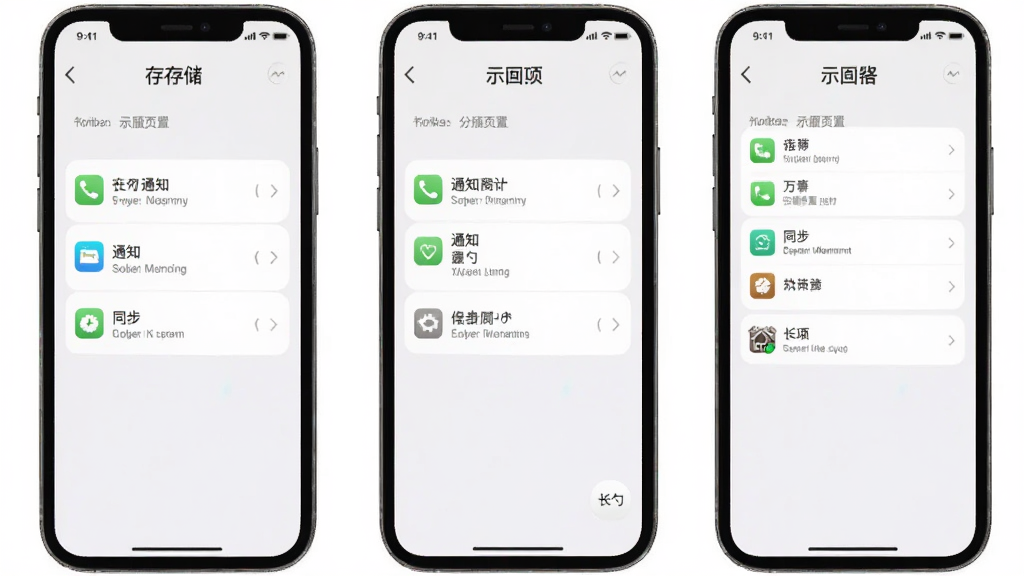 长勺应用设置页面示意图,手机屏幕显示存储、通知、同步等选项,背景为浅色,图标清晰,突出“长勺”字样,细节丰富,画质干净,无多余元素