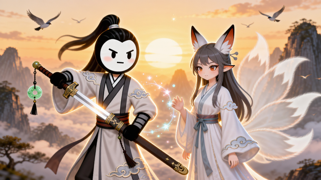 ���壺����˽�����һλ������鲢��վ����������Ϧ���µ���ɽ�ƺ������֣�����λ�ڻ������룬����ǳֽ��Ļ���ˣ��Ҳ������Ű��µĺ�����Ů������֮����һЩ����������ӡ��Ű棺����˫�����湹ͼ������Ϊůɫ���Ļƻ辰ɫ������ռ����߶�Լ����֮�������Ψ���廭���ɫ����ͣ�����Ч��ͻ��������������������Χ��ϸ�ڣ�������Ů�����о������ɵ�β����Ӱ������˽��ɵĽ����Ϲ������壬���������϶��������ƣ��������з����ӹ������ʣ�4K���壬����ɾ�Ψ�����޶���Ԫ�أ������֡�