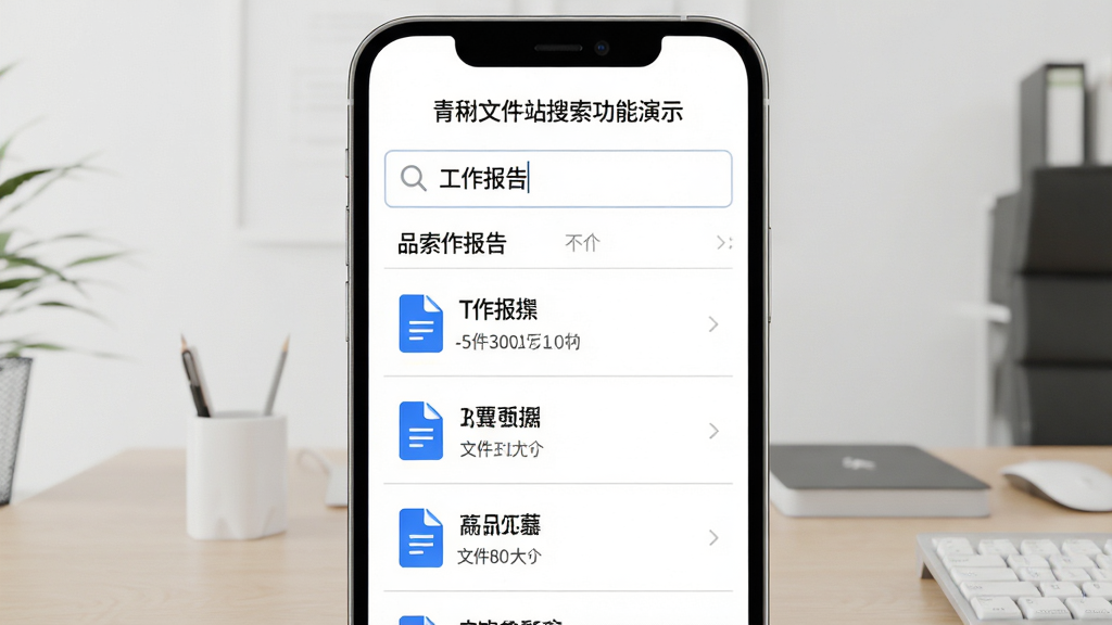 ���壺�����ļ�վ����������ʾ����Ļ����ʾ���������롰�������桱���·������г�ƥ����ļ��б������֣��ֻ���Ļ���У�����Ϊ��ɫ��������λ����Ļ�Ϸ����·�Ϊ����������ļ���Ŀ���Ű棺ÿ���ļ���Ŀ�����ļ�ͼ�ꡢ�ļ������ļ���С��Ϣ����Ŀ֮����ϸ�߷ָ�����񣺼����б�ʽ���֣���������ˬ�󷽡�ϸ�ڣ����������зŴ�ͼ�꣬�ļ���Ŀ�е��ĵ�ͼ��Ϊ��ɫ���ļ�������Ϊ��ɫ����С����Ϊ��ɫ�����ʣ�������Ⱦ���ɾ��޶���Ԫ�ء�