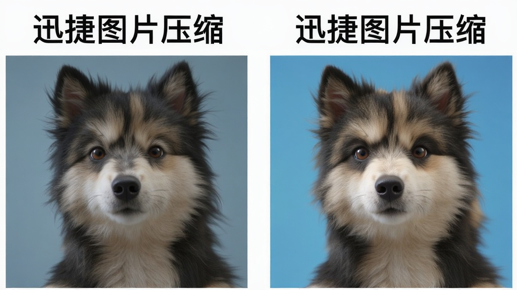 一张对比图,左边是原始高清图片,右边是经过迅捷图片压缩后的图片,两者在肉眼观察下几乎无差别,图片上方标注“迅捷图片压缩”字样,画质细腻,干净无多余元素