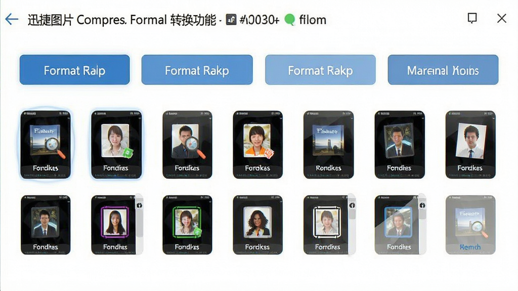 一张展示迅捷图片压缩格式转换功能的界面截图,界面上有多个格式选项按钮,背景为白色,功能区划分清晰,设计简洁,画质干净,无多余元素