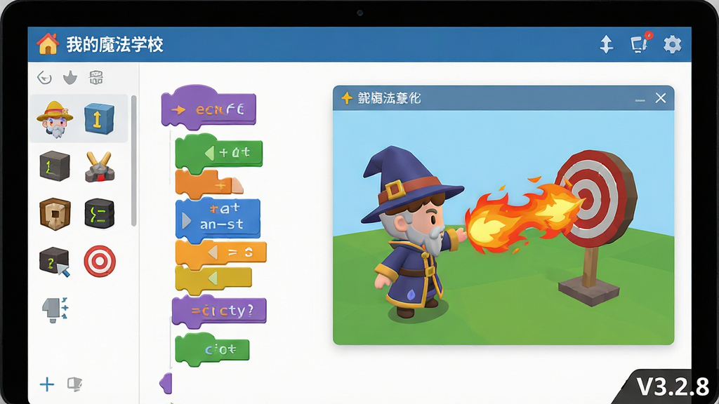 ��д��ͷչʾ������Ļ�ϡ��ҵ�ħ��ѧУ����̽��棬����Ϊ��ɫ��ľ���������3DԤ�����ڣ�Ԥ��������һ��Q�淨ʦ��ɫ�����ͷŻ���ħ���������ӣ�����������زĿ�ͼ�꣬����������UI��Ʊ�ƽ�����ɫ���������죬ϸ�ڷḻ�����ʸɾ����޶���Ԫ�أ�ͼƬ���½���ʾ�汾��V3.2.8��