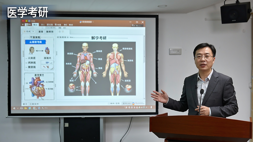 一位医学讲师正在直播授课,屏幕角落显示