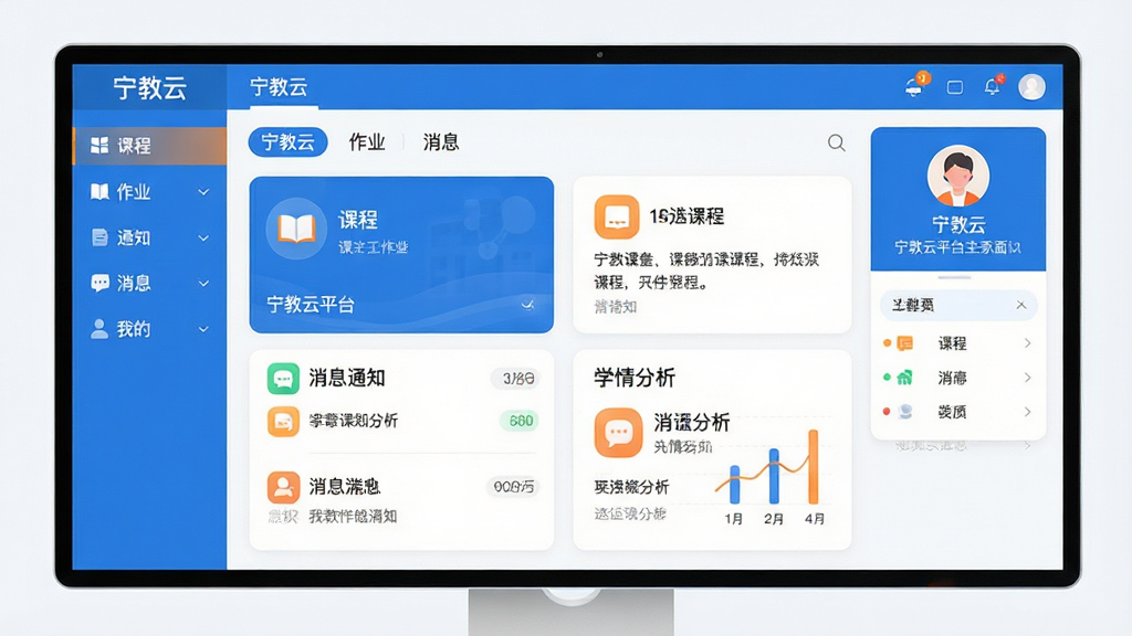 ���壺������ƽ̨�����棬չʾ�γ��б�����Ϣ֪ͨ��ѧ������Ⱥ��Ĺ���ģ��������ͼ��񡣲��֣���ർ�������м����������Ҳ������Ϣ��Ƭ��������ÿ�Ƭʽ���֡��Ű棺ģ������ȣ�ͼ��Բ�����������ɶ�����񣺱�ƽ����ƣ���ɫ��Ϊ��ɫ���ɫ�����Գ�ɫ��׺���������ִ���ϸ�ڣ���Ļ����ʾ�������ơ��������Լ����γ̡�������ҵ��������Ϣ�������ҵġ��ȱ�ǩ�����ʣ�������Ⱦ���ɾ��޶���Ԫ�ء�