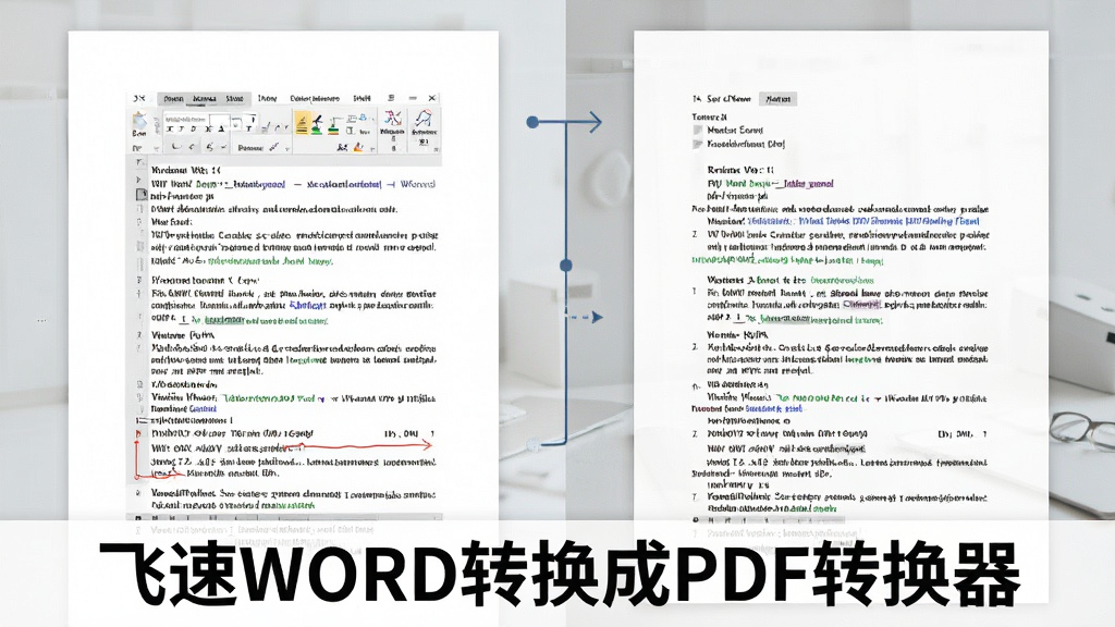 一张展示飞速WORD转换成PDF转换器排版保留效果的对比图,左侧为Word原稿,右侧为转换后的PDF文件,两者内容完全一致,下方有“飞速WORD转换成PDF转换器”的字样,风格专业严谨,布局对比明显,细节丰富,画质细腻