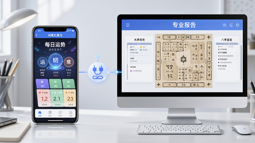 主体:一部手机和一台电脑并排展示