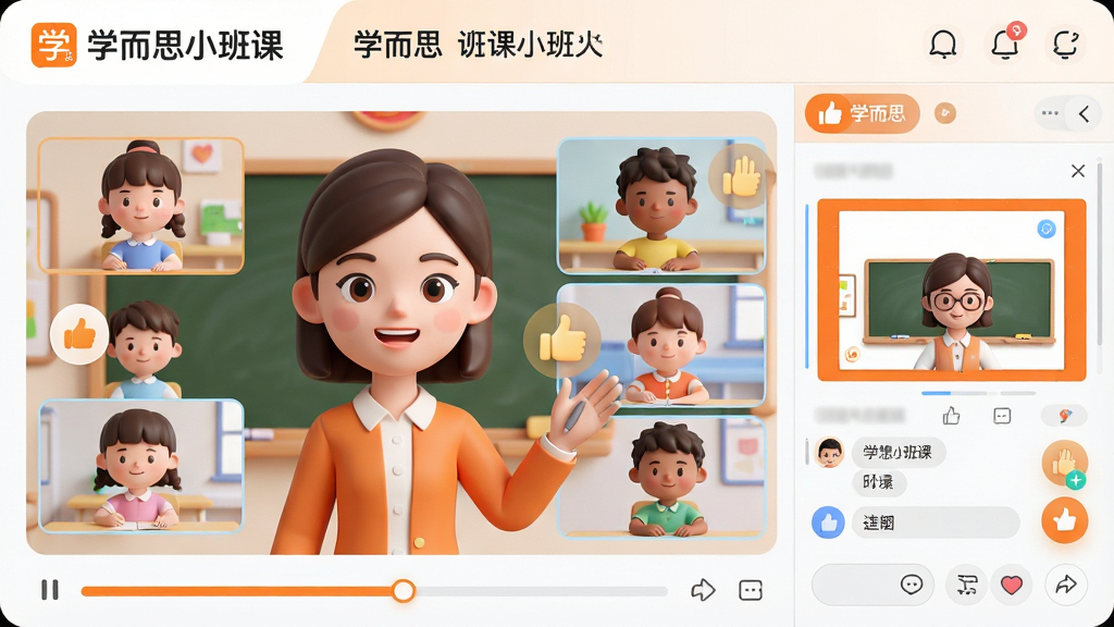���壺ѧ��˼С�����������չʾ����������Ϊһ�����΢Ц������Ů��ʦ�������ڿΣ��Ա��ж��ѧ����Ƶ���ڡ����֣���ʦ����ռ�������֮�����Ҳ�Ϊ������������μ�չʾ��������������ࡣ�Ű棺��Ļ�Ϸ���ʾ��ѧ��˼С��Ρ�Ʒ��logo��γ����ƣ��·��пγ̽�����������������õ�3D��ͨ���ɫ���Գ�ɫ�Ͱ�ɫΪ��������ͯȤ��Ƽ��С�ϸ�ڣ�ѧ���������в�ͬ����εĺ�������������������Ļ�ϸ����ŵ��ޡ����ֵȻ���ͼ�ꡣ���ʣ�����ϸ�壬�ɾ��޶���Ԫ�ء�